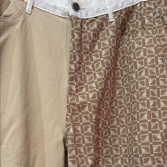 POL Patchwork Wide Leg Pants in Cream and Tan - Picture 3 of 9